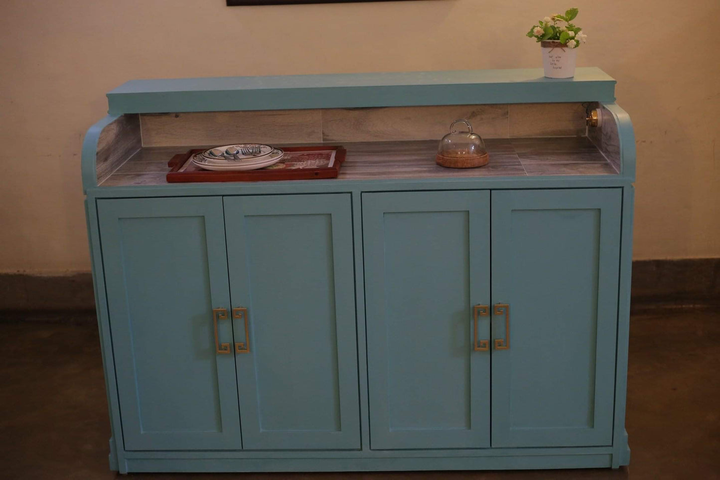 Kitchen cabinet with lights back view