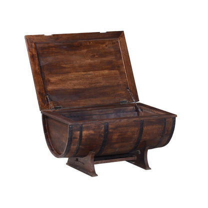 Barrel Drum coffee table with storage with storage open
