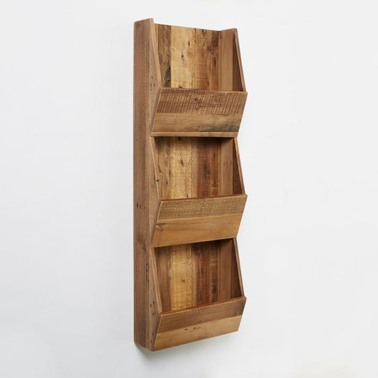 Poche Wall Mount Magazine Holder in Natural Finish side view