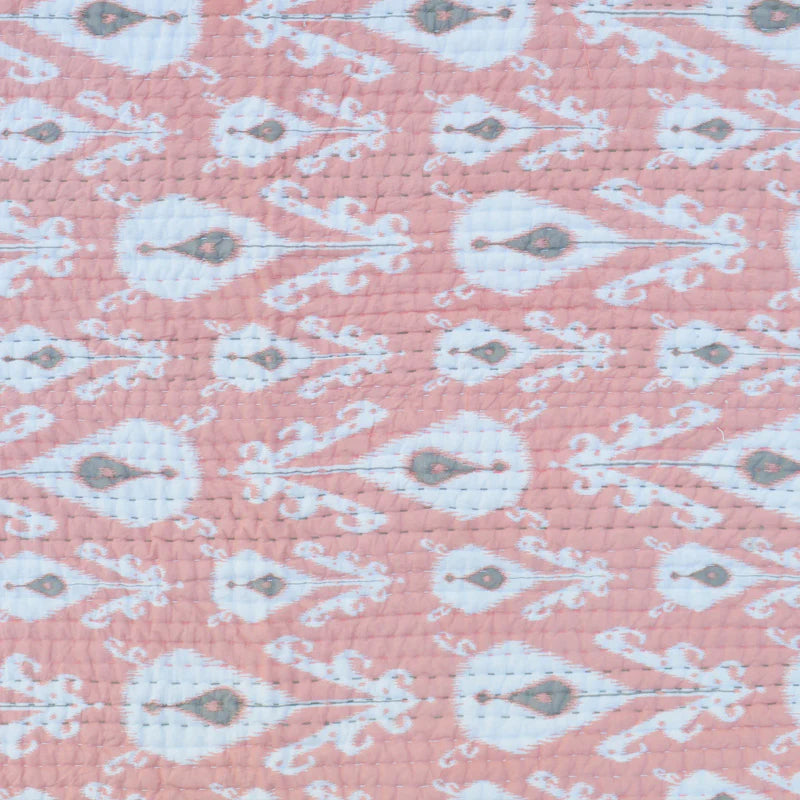 Quilted bedspread, ikat print coral colour cotton quilt, sizes available