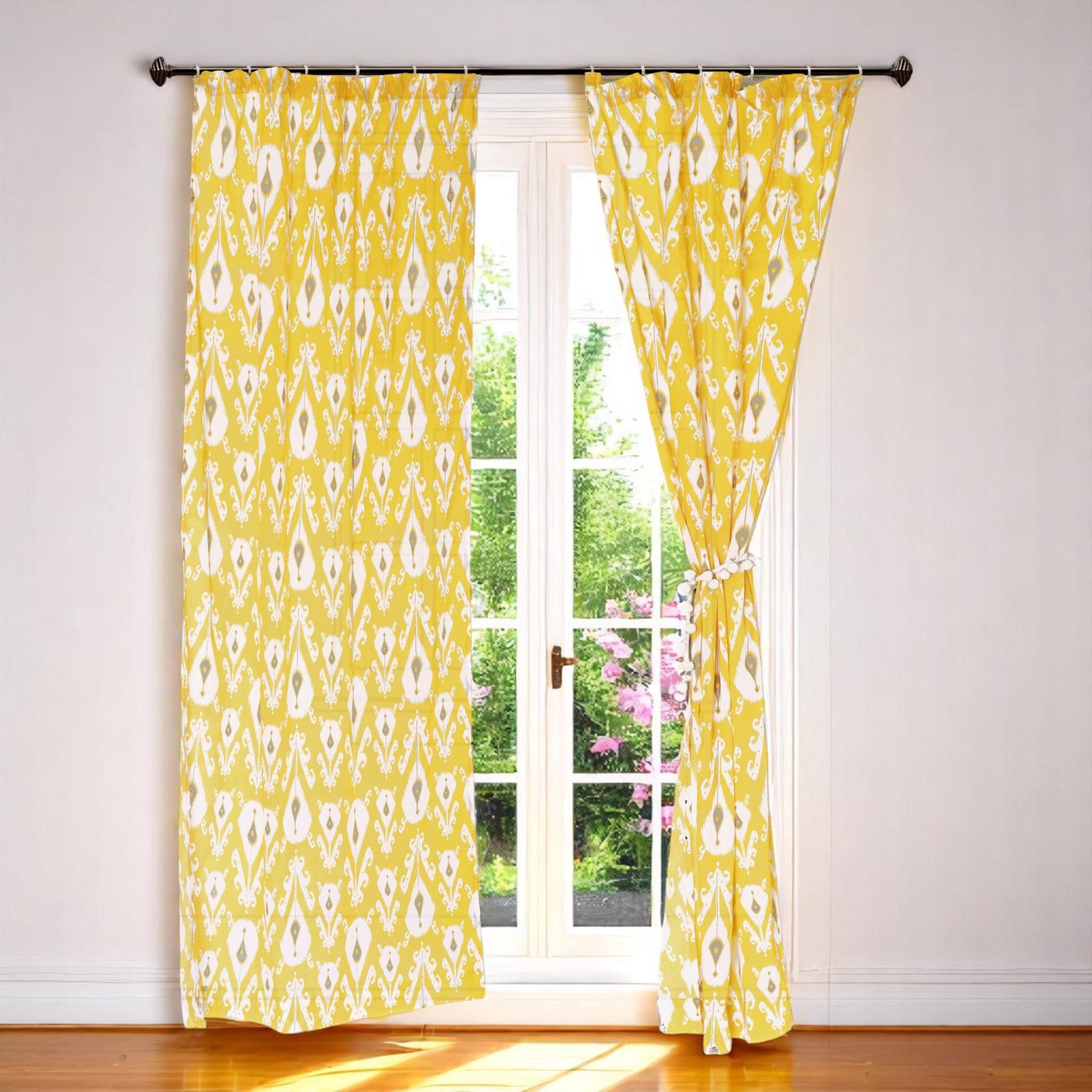 Yellow Ikat Sheer Cotton Curtain Panel – Light‑Filtering Drape