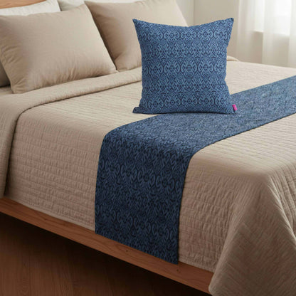 IKAT PRINT - Indigo colour cotton Bed runner set - King / Queen / Twin Size