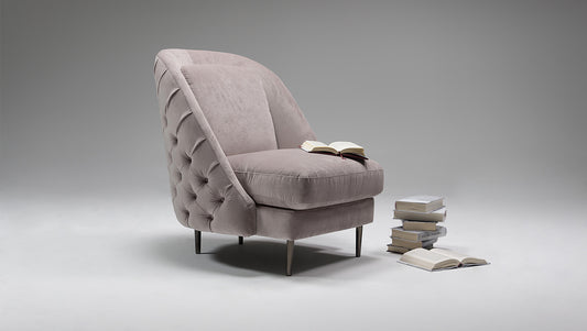 Elegant Belle Fabric Armchair: Cozy High Back, Wooden Frame, Metal Legs