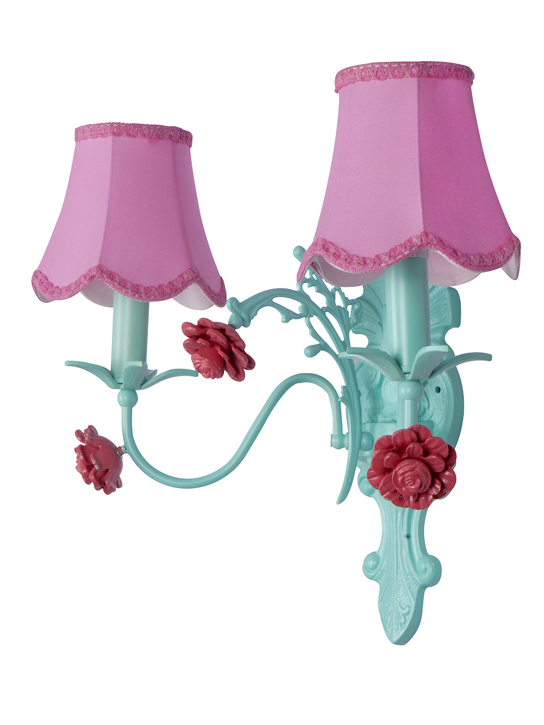 Light Steel Wall Lamp With Pink Scallop Bell Fabric Shades without background