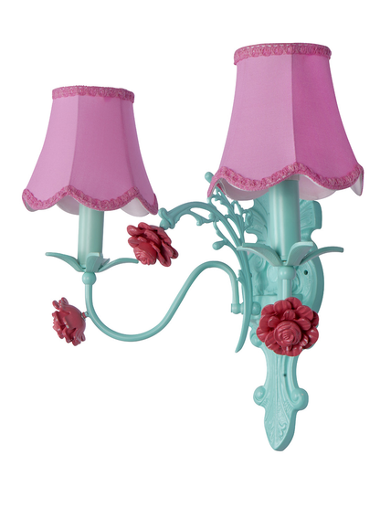 Light Steel Wall Lamp With Pink Scallop Bell Fabric Shades without background