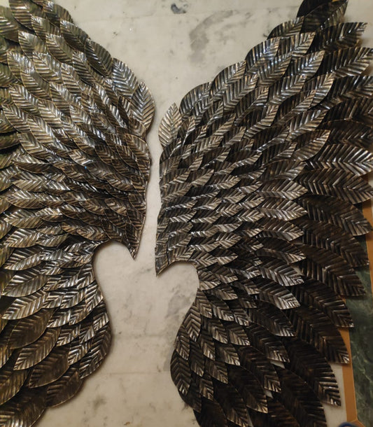 Black Metal Antique Gold Dust Divine Angel Wings Wall Art