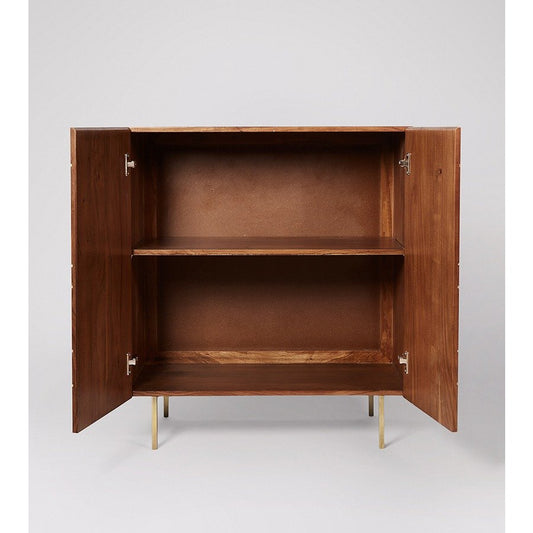 Elegant Puzzle Brass Inlay Acacia Sideboard with Steel Legs
