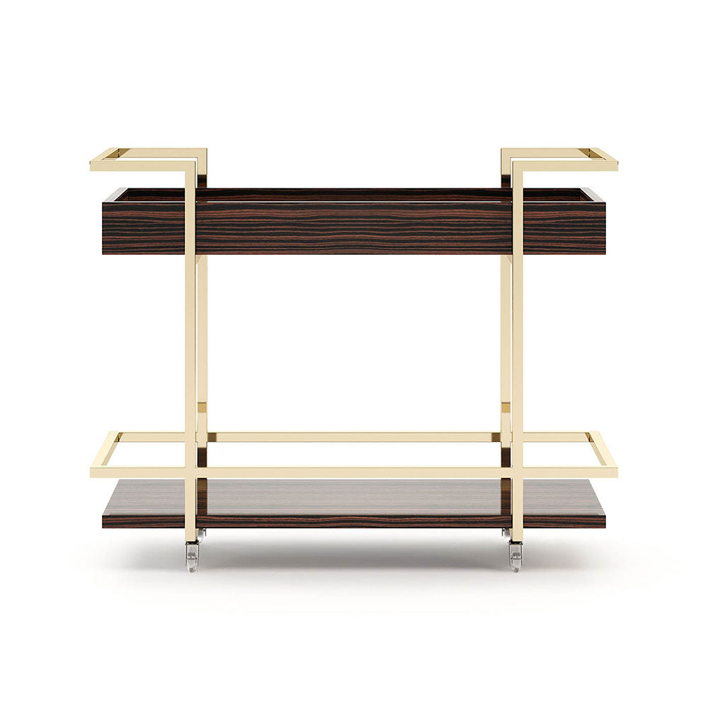 Janice Elegant Bar Trolley: Vintage Wooden Shelves, Sturdy Metal Serving Cart