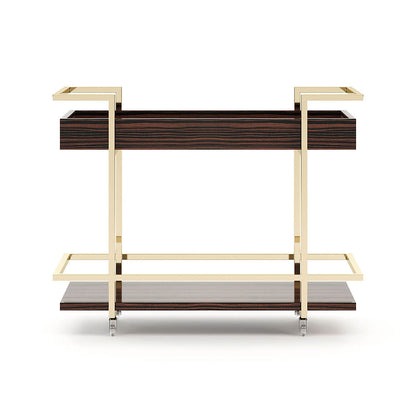 Janice Elegant Bar Trolley: Vintage Wooden Shelves, Sturdy Metal Serving Cart
