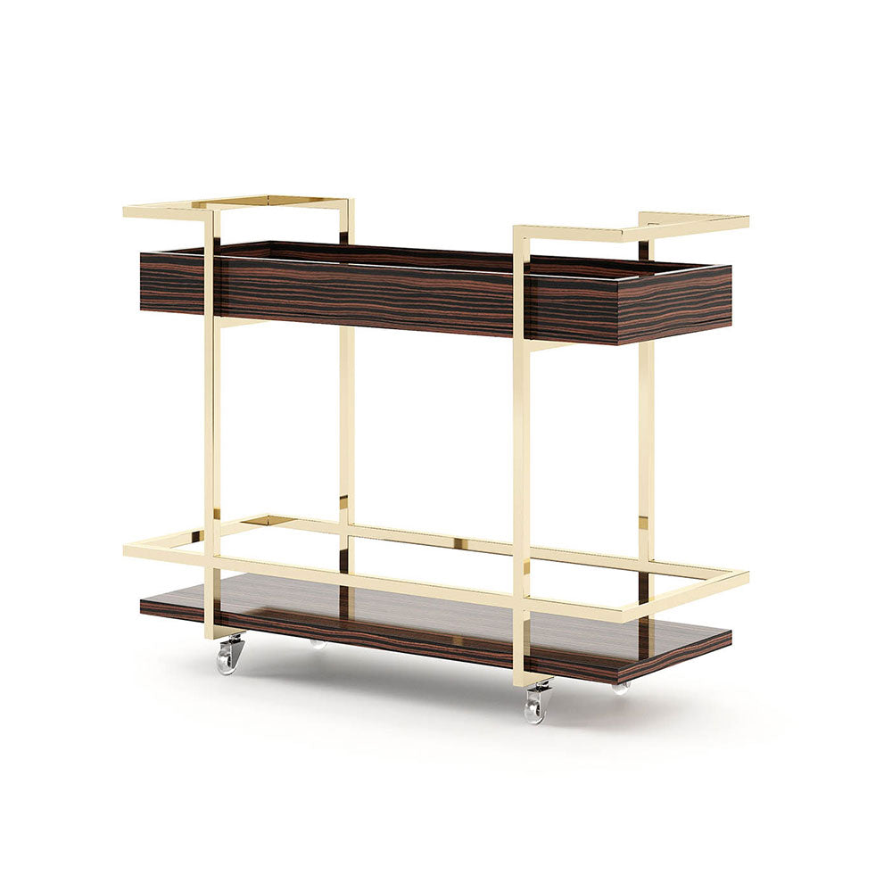 Janice Elegant Bar Trolley: Vintage Wooden Shelves, Sturdy Metal Serving Cart