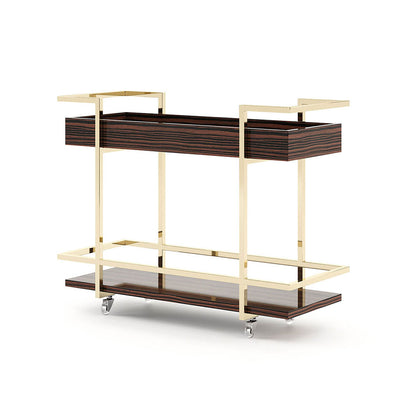 Janice Elegant Bar Trolley: Vintage Wooden Shelves, Sturdy Metal Serving Cart