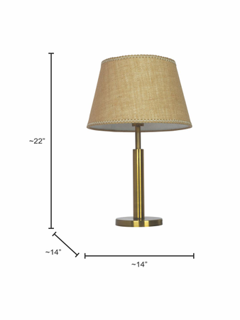 Transitional Brushed Brass Finished Metal Table Lamp with Jute Lace Fabric Shade