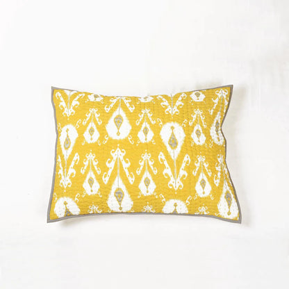 Yellow ikat cotton kantha quilted pillow cover, sizes available