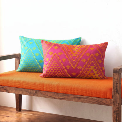 Kilim Pattern Embroidered Cushion Cover – Hot Pink & Orange