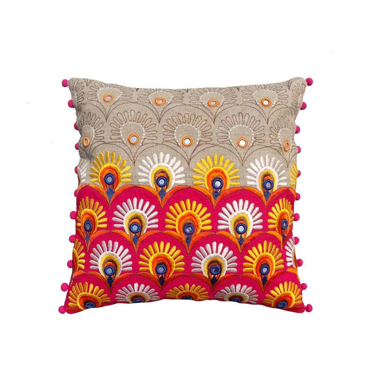 Handcrafted Kutch Embroidery Linen Cushion Cover Vibrant Ethnic Décor