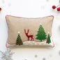 Christmas Tree & Reindeer Cushion Cover – Natural Linen with Indian Brocade Applique | 14×21"
