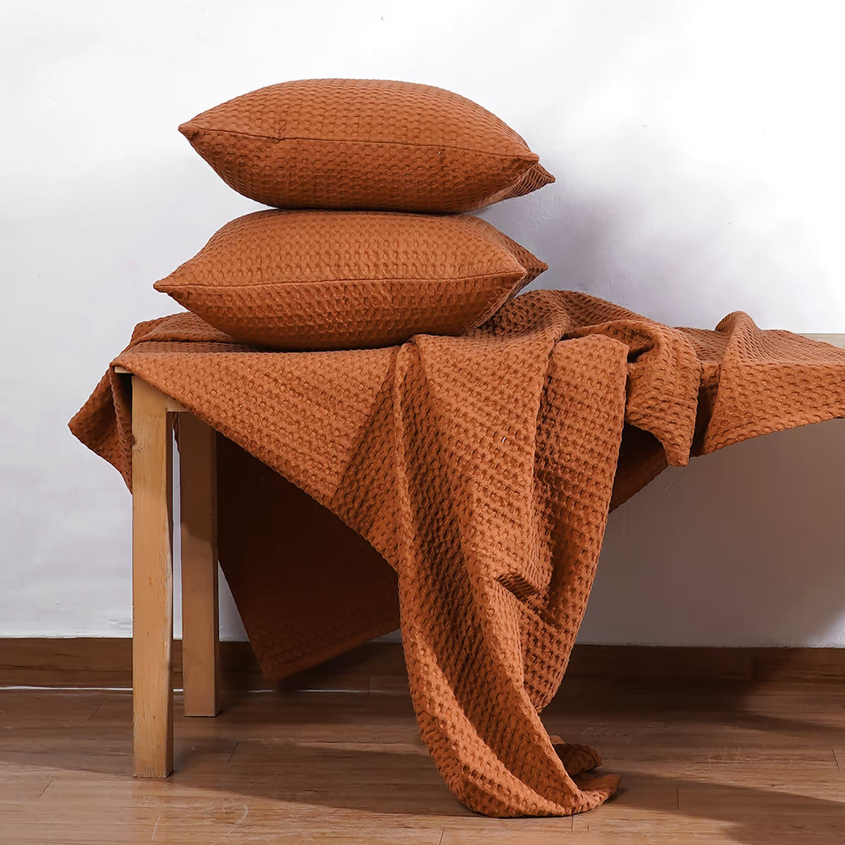 Brown or Burnt sienna waffle Throw blanket, 100% cotton, 50X60 inches