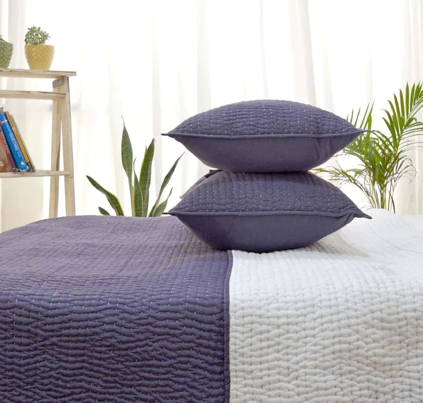 Lavender cotton kantha quilt set - Quilt with coordinated pillow covers, sizes available
