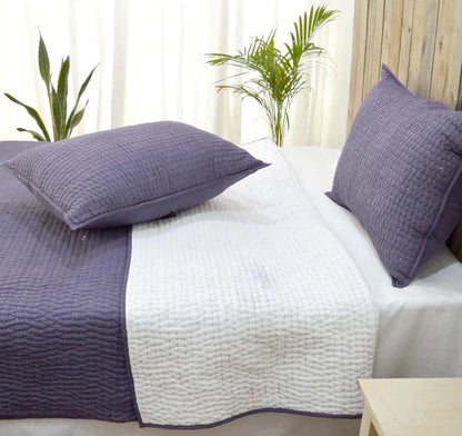 Lavender cotton kantha quilt set - Quilt with coordinated pillow covers, sizes available