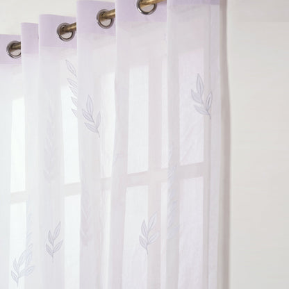 White Organdy Leaf-Embroidered Sheer Curtain with Applique – 52x63 & 52x84