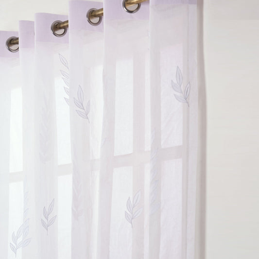 White Organdy Leaf-Embroidered Sheer Curtain with Applique – 52x63 & 52x84