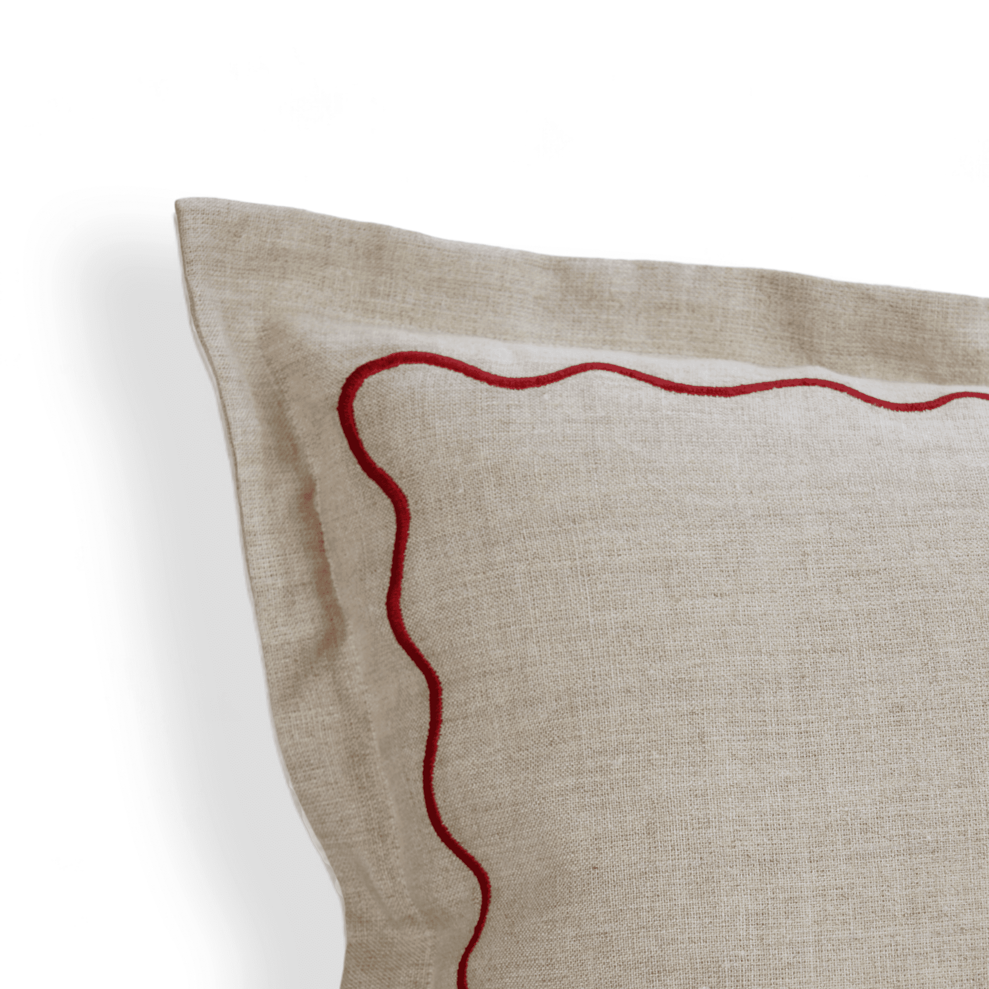 Flanged Linen Christmas Pillow Cover with Red Wave Embroidery