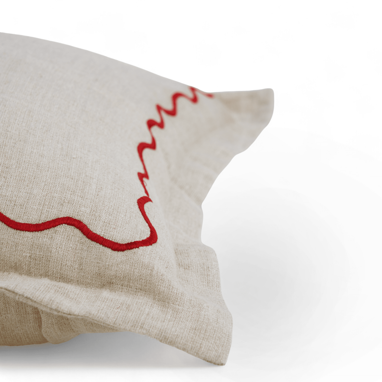Flanged Linen Christmas Pillow Cover with Red Wave Embroidery