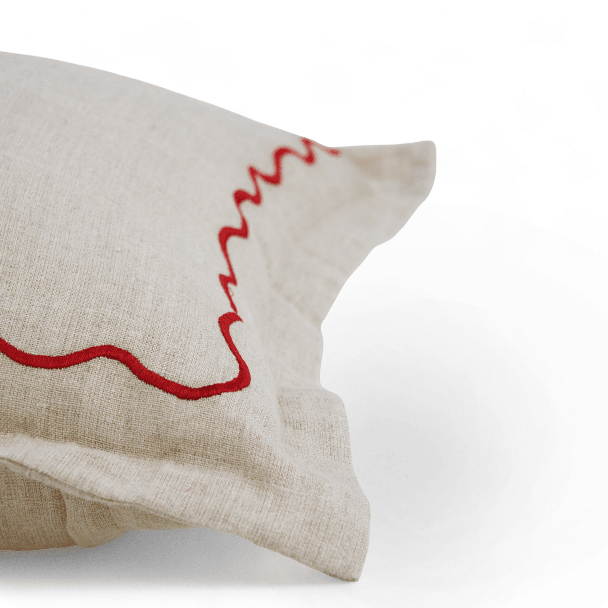 Flanged Linen Christmas Pillow Cover with Red Wave Embroidery