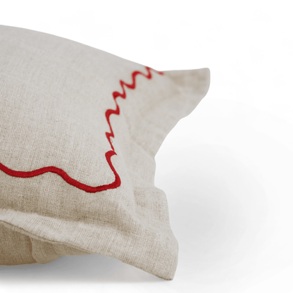 Flanged Linen Christmas Pillow Cover with Red Wave Embroidery