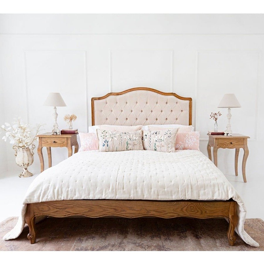 Taupe Velvet Buttoned King Size Upholstered Bed with Premium Cushion