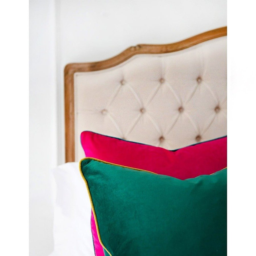 Taupe Velvet Buttoned King Size Upholstered Bed with Premium Cushion