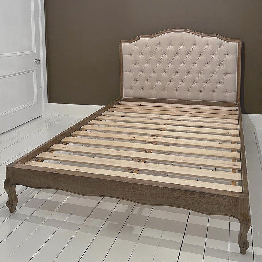 Taupe Velvet Buttoned King Size Upholstered Bed with Premium Cushion