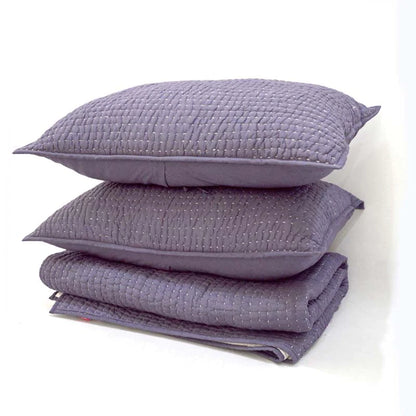 Lavender cotton kantha quilt set - Quilt with coordinated pillow covers, sizes available