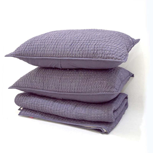 Lavender cotton kantha quilt set - Quilt with coordinated pillow covers, sizes available