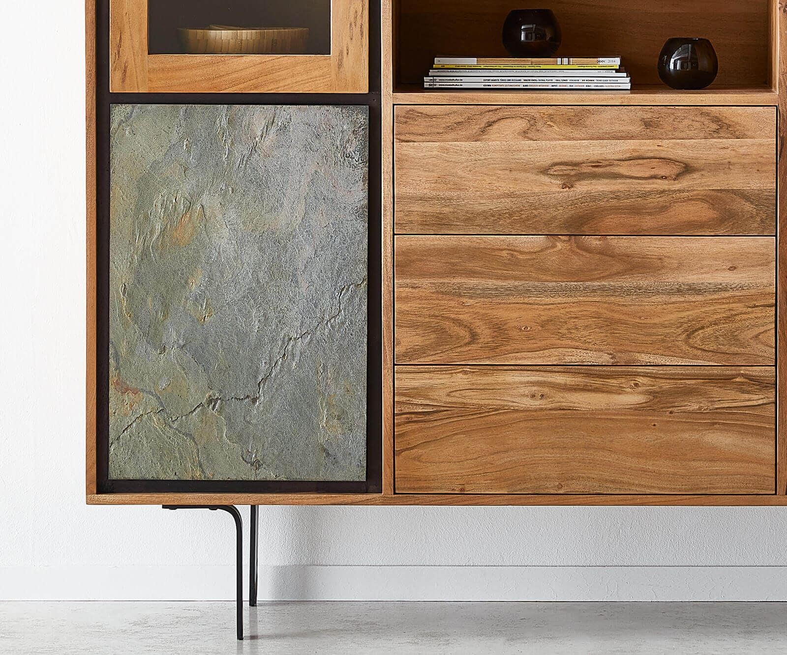 Handcrafted Solid Acacia wood Crockery Cabinet close up