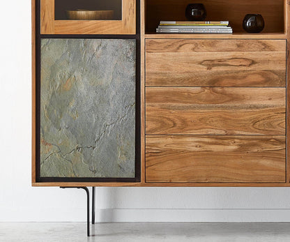 Handcrafted Solid Acacia wood Crockery Cabinet close up