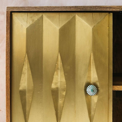 Handcrafted Solid mango wood Brass Sideboard close up of brass inspired work