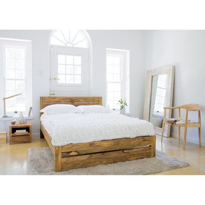 handcrafted natural finish wooden bed