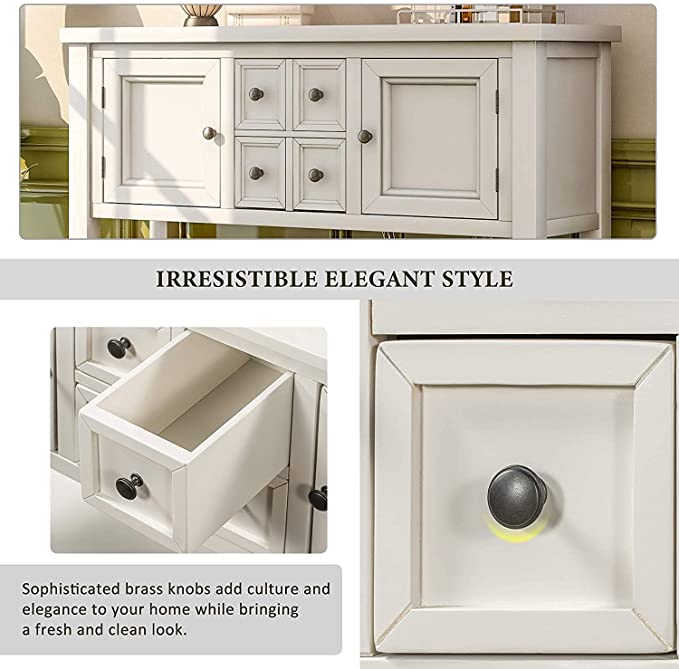 Designs Buffet Cabinet Kitchen Storage Buffet and Sideboard Table Console Tables with Four Storage Drawers Two Cabinets and Bottom (White)