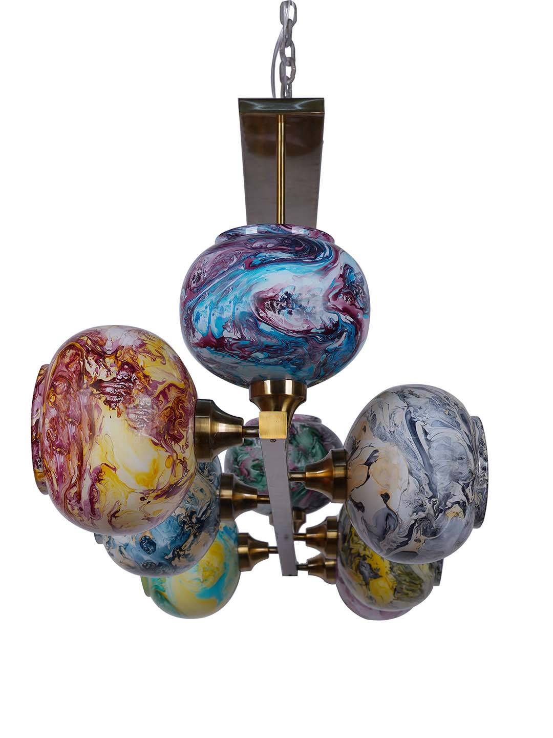 Modern Multicolor Glass Marble Linear Chandelier side view without background