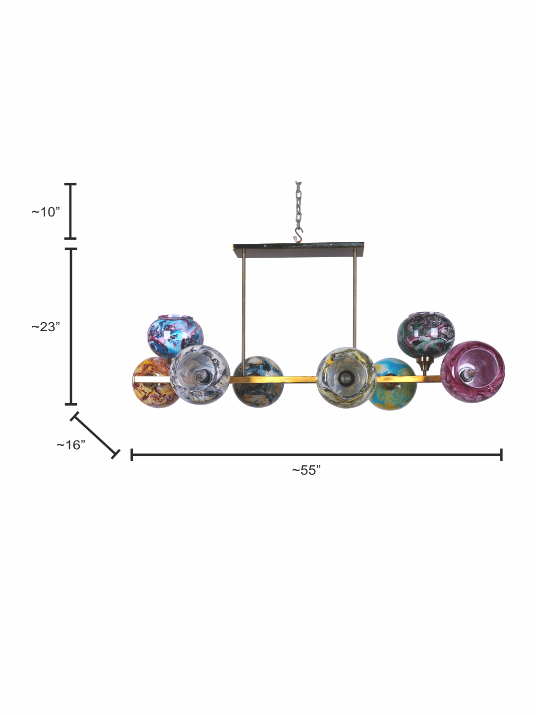 Modern Multicolor Glass Marble Linear Chandelier dimensions