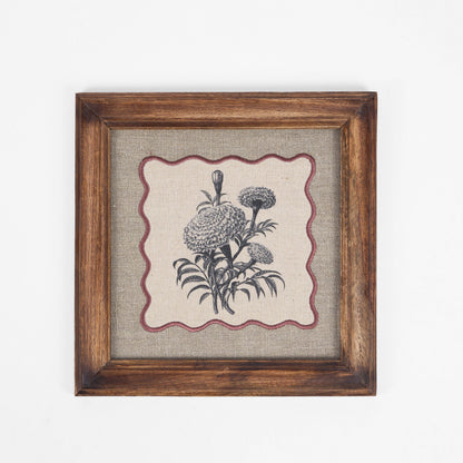 Marigold Botanical Wall Art – Framed Gift | Embroidered Linen, 12×12 inches