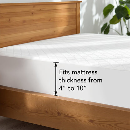 Quilted Mattress Protector, 100% cotton, white