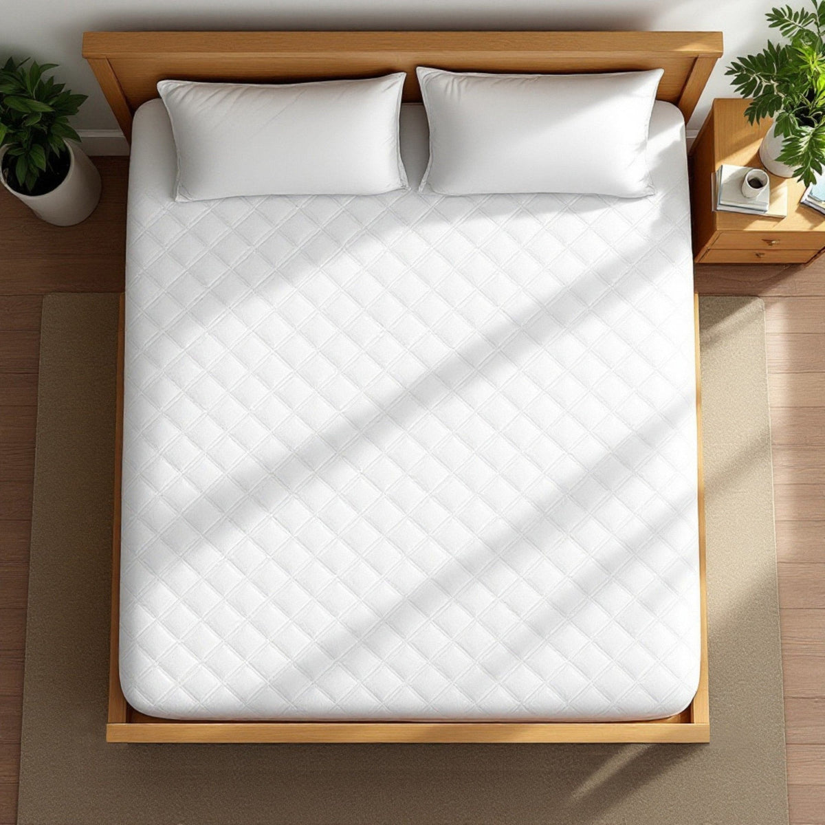 Quilted Mattress Protector, 100% cotton, white