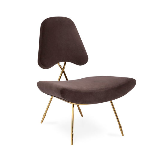 Velvet Upholstered Lounge Chair with Brass Crisscross Frame Gold Legs