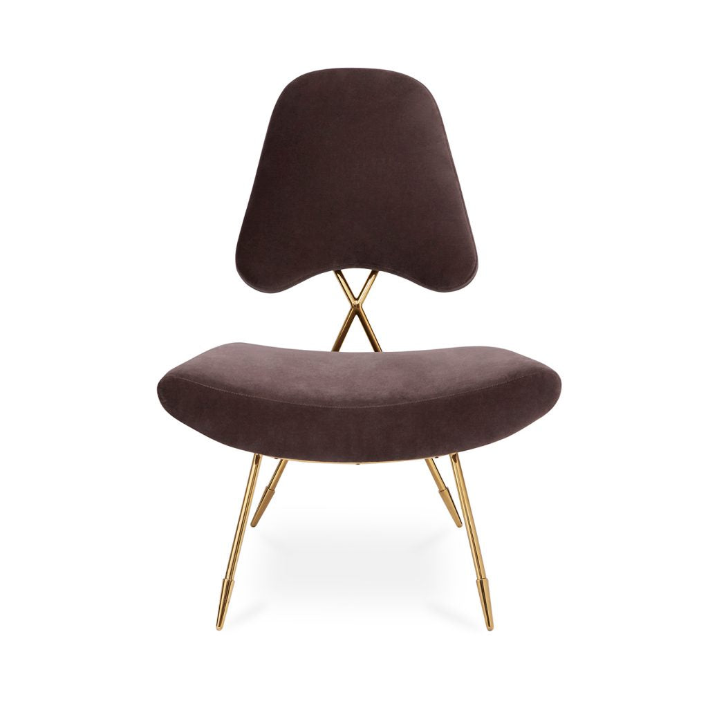 Velvet Upholstered Lounge Chair with Brass Crisscross Frame Gold Legs