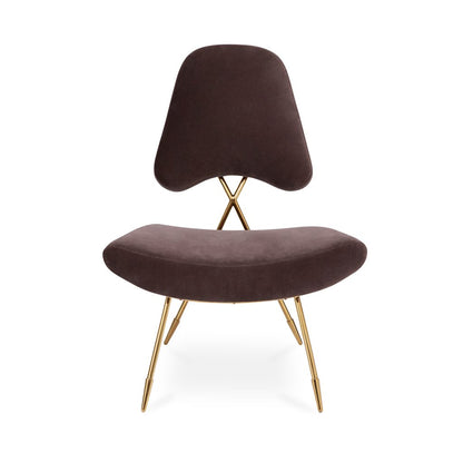 Velvet Upholstered Lounge Chair with Brass Crisscross Frame Gold Legs