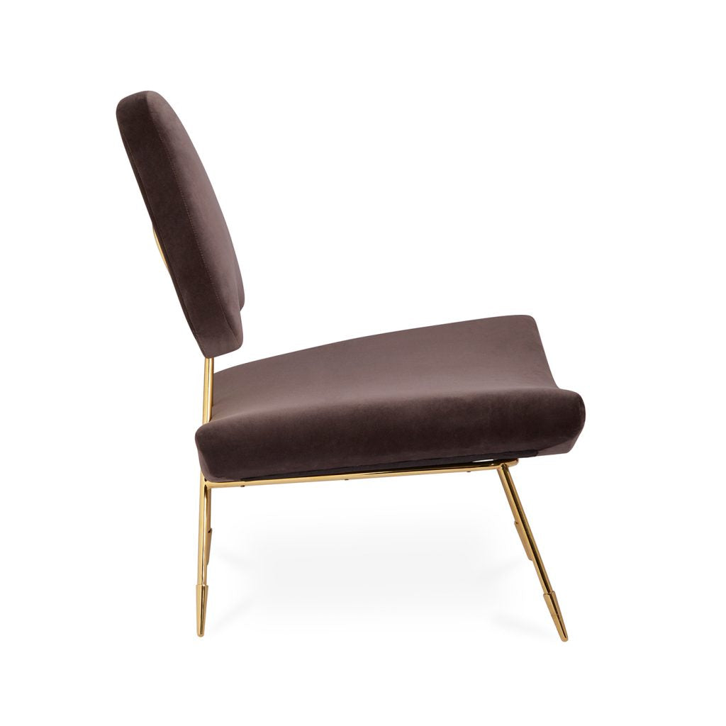 Velvet Upholstered Lounge Chair with Brass Crisscross Frame Gold Legs