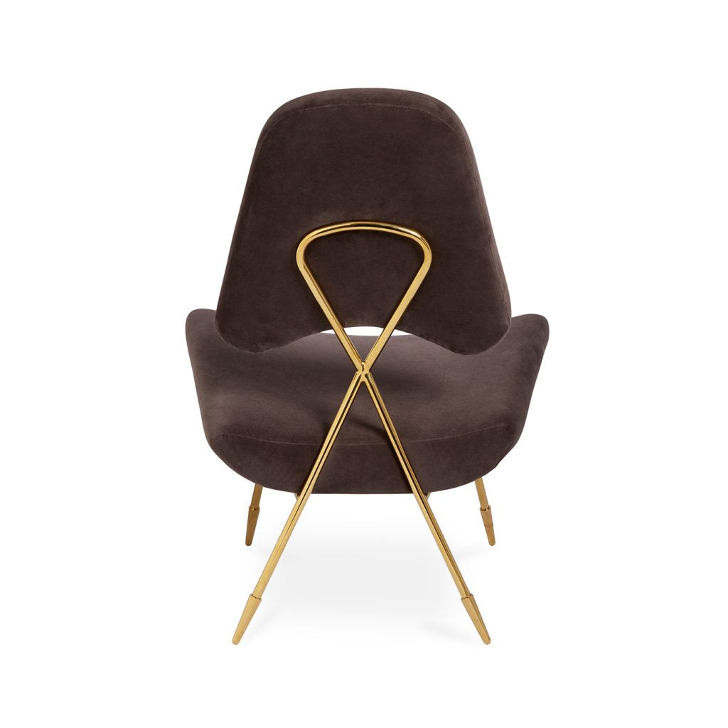Velvet Upholstered Lounge Chair with Brass Crisscross Frame Gold Legs