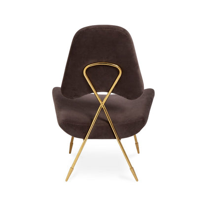Velvet Upholstered Lounge Chair with Brass Crisscross Frame Gold Legs